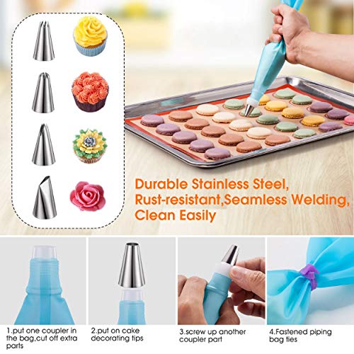 Macaron Kit Silicone Baking Mat - (21pcs Set), Macaron silicone mat baking set, Macaroon Piping Bag and Piping Tip for Beginner and Professional.