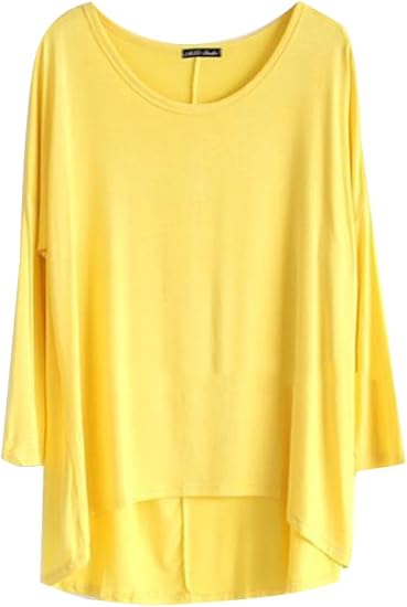 Amazon Cottonzロンt 長袖tシャツ レディース トップス 前後アシンメトリー ロング丈 ゆったり ドロップショルダー 無地 カラフル 春服 ティーシャツ イエロー シャツ ブラウス 通販
