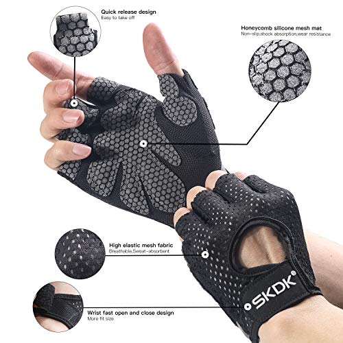 Fingerless Gloves Breathable Workout Exercise Gloves Fitness Gloves Mitten , Shock-absorbing Foam Pad Palm,Man/Women Gym Gloves for Fitness,Bodybuilding,Cycling Crossfit Exercise Gloves (Black, M)