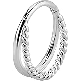 Pierced Owl 16GA 925 Sterling Silver Double Twisted Wire and Plain Hoop Hinged Segment Clicker Ring