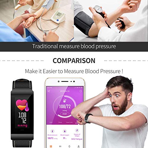 image for maxtop Leather Smart Band for Men with Heart Rate Monitor/Blood Pressu