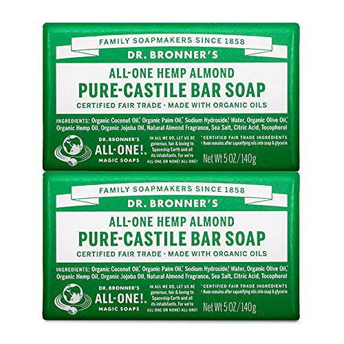 Dr. Bronner's PureCastile Bar Soap (Almond, 5 ounce, 2Pack) Made