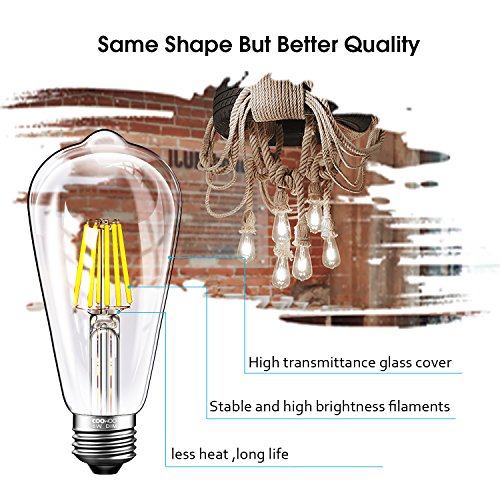LED Edison Light Bulbs 60W Equivalent Halogen Replacement Dimmable E26 Base Vintage Filament Pendant Light Bulbs 5000K Daylight White 6W Antique Commercial Island Light Bulbs 600lm 6 Pack by COOWOO - Thumbnail 4