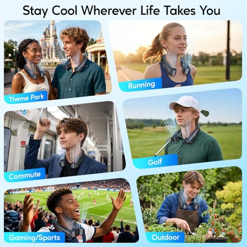 Yannovus Portable Neck Fan with Cooling Plates, 6000mAh Neck Fans Rechargeable with 1-100 Speed Control, Bladeless Cooling Fan with Digital Display, Adjustable Air Outlets for Travel Outdoor