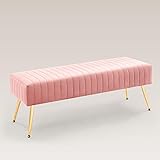 Furnimart 44 Inch Pink Velvet Ottoman Bench, Modern