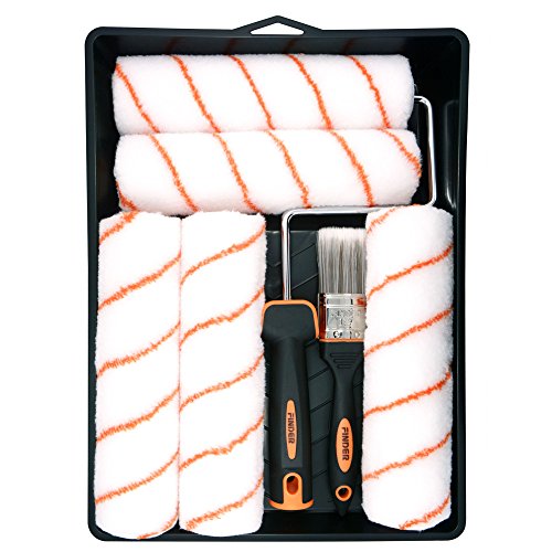 Finder Premium 9 inch Paint Roller Brush Kit 8 pcs Home Painting Supplies include House Painting Tray, Roller Frame, Paint Roller Covers and Paint Brushe, Interior Paint Brushes