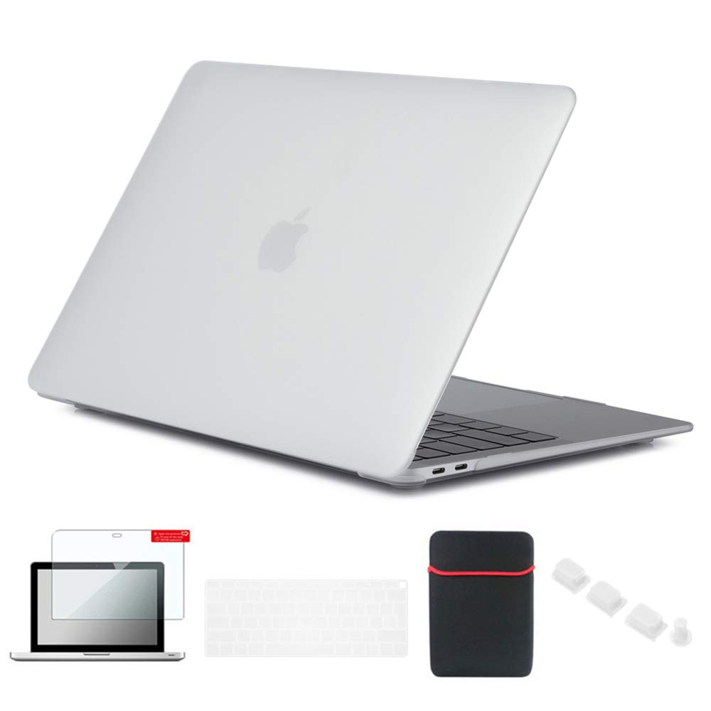 Se7enline A1932/A2337/A2179 MacBook Air 13 Inch Case Hard Shell Carrying Cover for MacBook Air 13-Inch Touch ID 2018/2019/2020 with Sleeve Bag, Keyboard Cover, Screen Protector, Dust Plug, Transparent