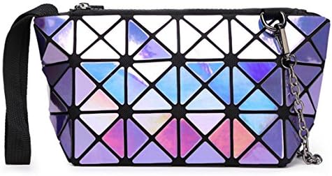 Kayers Sulliva Women's Fashion Hologram Geometric Plaid Wristlet Purse Clutch Wallet Shoulder Handbags(Purple)