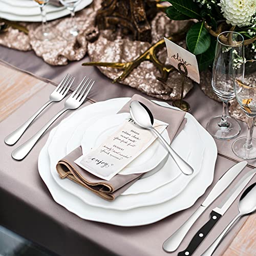 E-far Flatware Set of 24, Stainless Steel Silverware Cutlery Set for 4, Dinner Eating Utensils Include Soup Spoons Salad Forks Steaks Knives, Simple Design & Mirror Finish, Dishwasher Safe