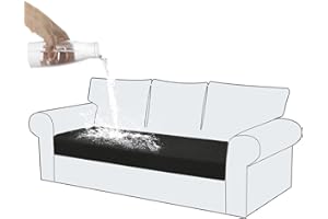 KELUINA 100% Waterproof Couch Cushion Covers, Stretch Leaf Jacquard Sofa Seat Cushion Slipcovers Washable Furniture Protector for Armchair Loveseat Sofa Chaise (Black,2+Chaise Cover)