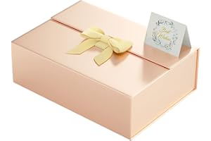 ROSTELACK Gift Box With Lid 13" X 9" X 4", Deluxe Gift Box With Ribbon Greeting Card and Magnet Closure, Suitable for Wedding, Mother'S Day, Bridesmaid Gift, Graduation, Christmas, Holiday, Birthday, Etc.Rose