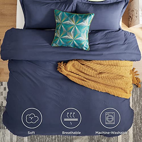Bedsure Navy Duvet Cover Queen Size Soft Prewashed Queen Duvet Cover Set, 3 Pieces, 1 Duvet