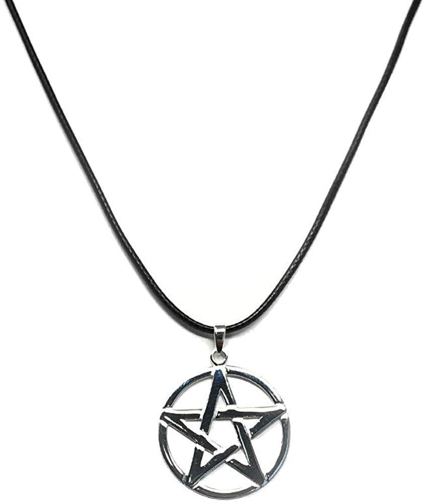 Strictly Gifts Sterling Silver Pentacle Pentagram Wicca Pendant on Adjustable 41-46 cm Leatherette Necklace for Men or Women with Gift Box