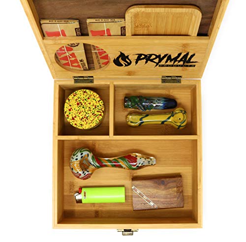 Prymal Products Extra Large Stash Box with Lock and Key and Rolling Tray - Premium Black Walnut and Bamboo Wood - Organize Your Accessories - Thumbnail 2