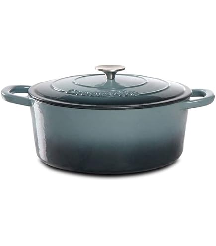 Segretto Cookware Forno Olandese Ovale In Ghisa Smaltata 7 Quarti Verde: Pentola Per Pane E Stufati, Adatta A Induzione