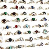 YITANA 50PCS Fashion Wholesale Lots,Bulk Rings Colorful Rhinestone Ring for Boutique Resale (50PCS OPP Bag)
