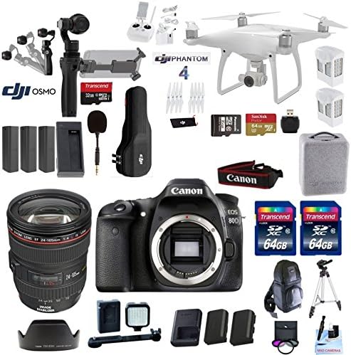 Professional Photographer / Videographer Dream Kit - Includes DJI Phantom 4 + DJI OSMO 4K Starter Kit + Canon 80D DSLR + Canon 24-105mm L USM (Glass Element) Lens