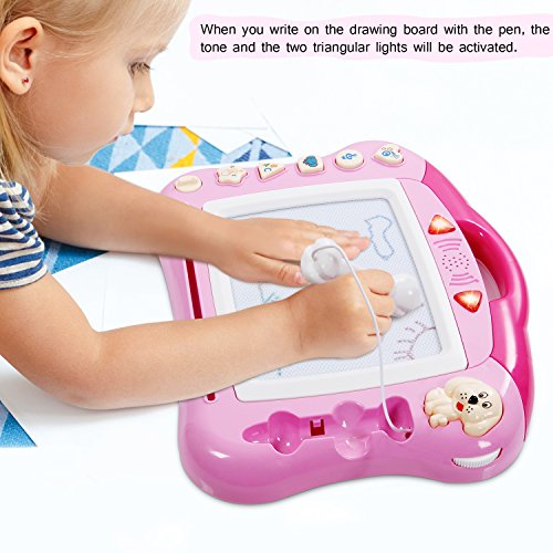 iFixer Magnetic Drawing Board, Musical Color Magna Doodle Writing Drawing Board with Light and Music Great Gift Presents For Boys And Girls 3+, Pink With Sounds