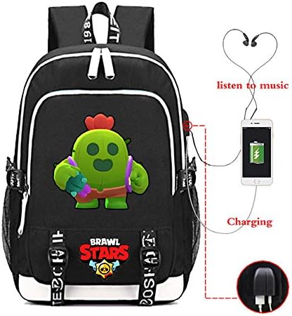 Brawl Stars School Backpack, Lightweight Laptop Backpack School Bookbag for Men/Women with USB Charging Port