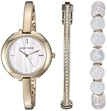 Anne Klein Women's AK/2866RQST Gold-Tone Bangle Watch and Bracelet Set