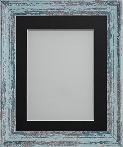 Frame Company Lynton Rustic Blue Photo Frame with Black Mount, 14x11 for A4, fitted with perspex