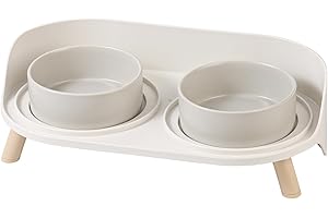 AHX Elevated Ceramic Cat Bowl Set - Raised Double Dishes for Food & Water - Non-Slip Stand & Splash Proof - for Cats & Puppies - 2 x 480 ML - 16.23 OZ
