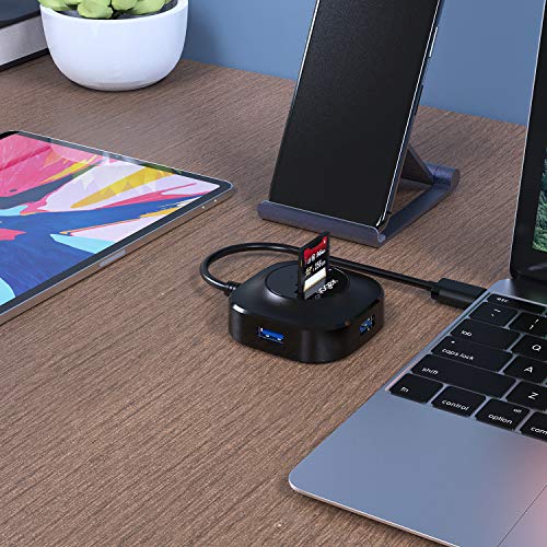 USB 3.0 Hub SD/TF Card Reader Combo, Vogek 3-Port USB 3.0 Hub with USB 3.0 TF, SD, Micro SD, SDXC, SDHC, MMC, RS-MMC, Micro SDXC, Micro SDHC, UHS-I Card Reader for Windows, Mac, Linux, Chrome - Black