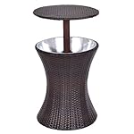 Giantex Adjustable Outdoor Patio Rattan Ice Cooler Cool Bar Table Party Deck Pool 1PC (Brown)