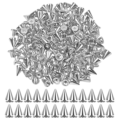 smatime 100 Pcs Cone Spikes Studs Metal Spikes Rivet Metal Bullet Spikes Screw Back Spikes Screwback Studs Leather Craft Clothes Rivets for DIY Leathercraft Collar Belt Decorations, 7 * 10 mm, Silver