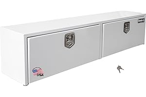 BUYERS PRODUCTS COMPANY Buyers Products 1702850 White Steel Topsider Truck Box With T-Handle Latch, 16 x 13 x 88 Inch, Truck Tool Box For Storage And Organization, Lockable Tool Chest For Work Trucks