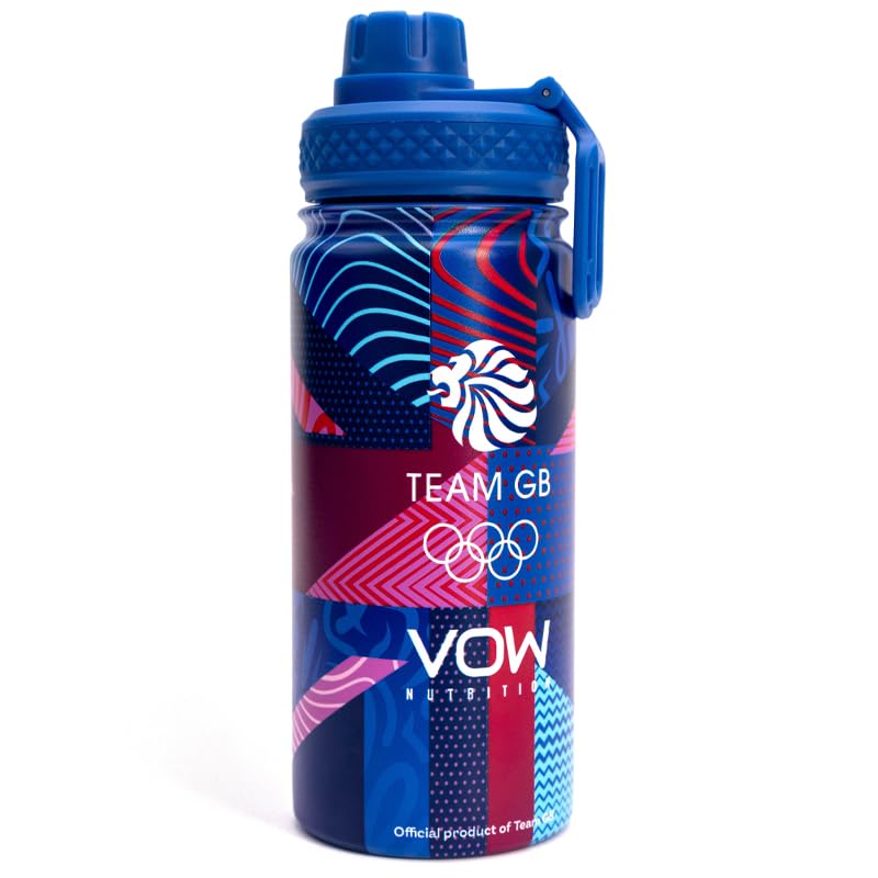 VOW Nutrition Official Team GB Steel Water Bottle 500ml, Sports Drink Gym Bottle, BPA Free, Leak Proof (Multicoloured)