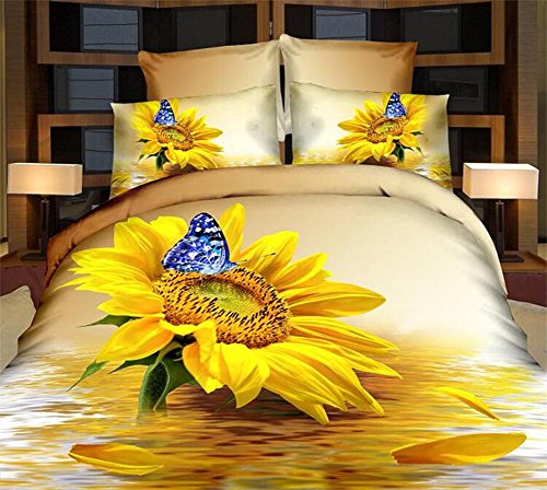 Judy Dre am Home Textile Cotton Flat Sheet Set 3d Butterfly Sunflower Printing Bedding Set Full Size Duvet Cover Set Bed Linens 4pcs/Flat Sheet Sets 4-piece(1 Duvet Cover, 1 Flat Sheet, 2 Pillow Cases)