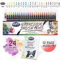 Instant Watercolor Brush Pens Set - 24 Colors For Watercolor Painting w/Blending Pen & Drawing Pad - for Adult and Kids Coloring Drawing Calligraphy Writing Sfumato Ombre - Great On Regular Papers