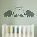 4 Cute Elephants Family Wall Decals Parents and Twins Elephant Wall Decal for Baby Nursery Love Heart Family Words Vinyl Wall Art Elephant Home Decor (Grey)