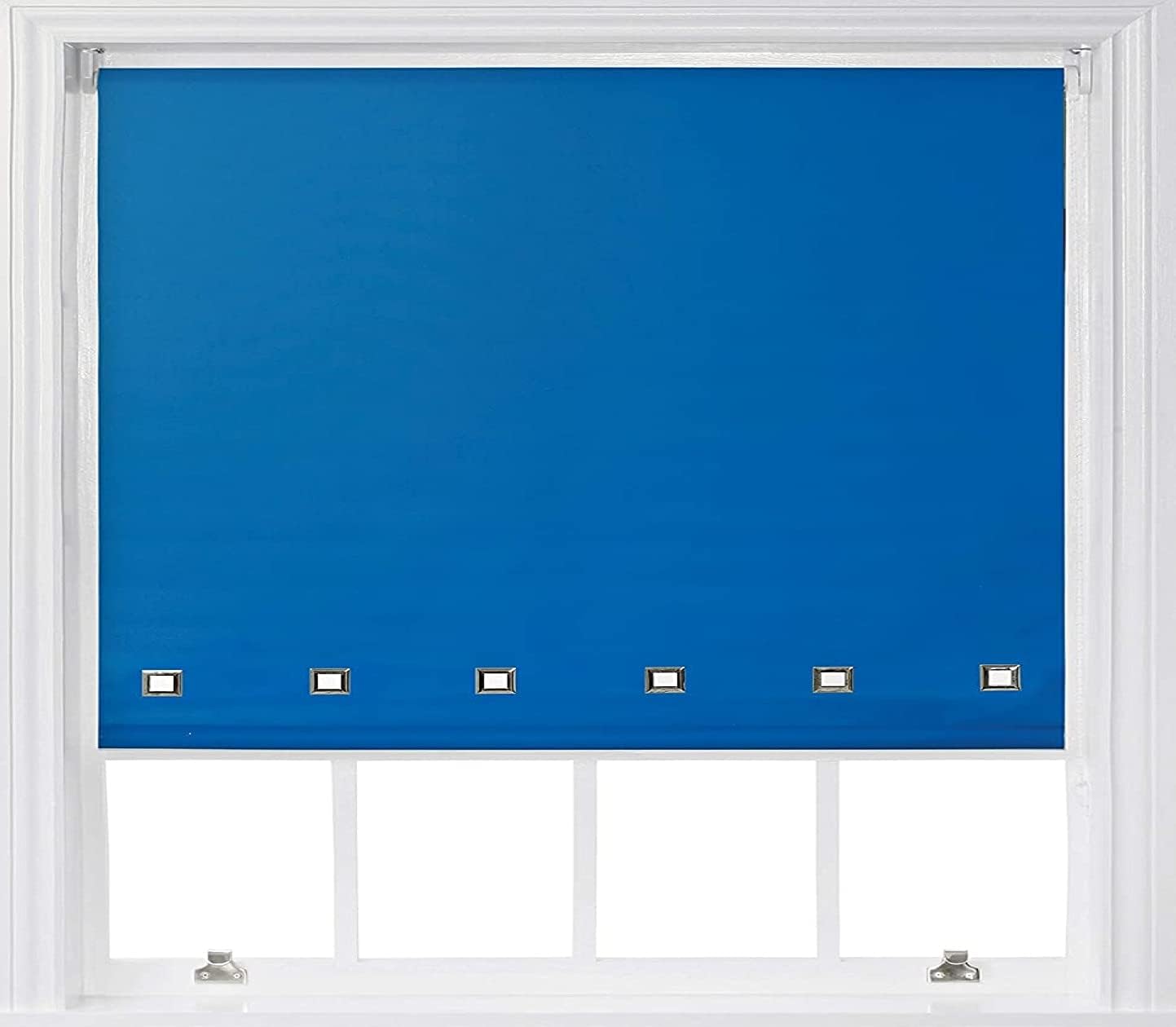 fine star ROLLER BLIND BLINDS CHROME SQUARE EYELET EDGE TRIMABLE WITH FITTING (BLUE, WIDTH 60CM (24") X DROP 160CM (63"))