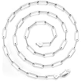 ASDULL 925 Sterling Silver Clasp Paperclip Chain 2/3/4/5mm Necklace for Women Men Silver Link Chain Necklace for Women 16/18/20/22/24/26/30 Inches