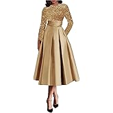 QFMYYXGS Women's Long Sleeve Mother of The Bride Dresses with Pockets Sequin Prom Dress Satin A Line Formal Evening Gown