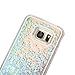 Galaxy S7 Edge Case, Wuloo Samsung Galaxy S7 Edge Hard Case Fashion Creative Design Flowing Liquid Floating Luxury Bling Glitter Sparkle Love Heart Hard Case for Girls Children (Blue-)