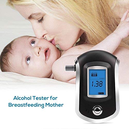 Breathalyzer, Portable Breath Alcohol Tester, Professional Digital Battery Power Alcohol Detector with LCD Display, 7 Mouthpieces and Sound Alarm for Personal & Home Use