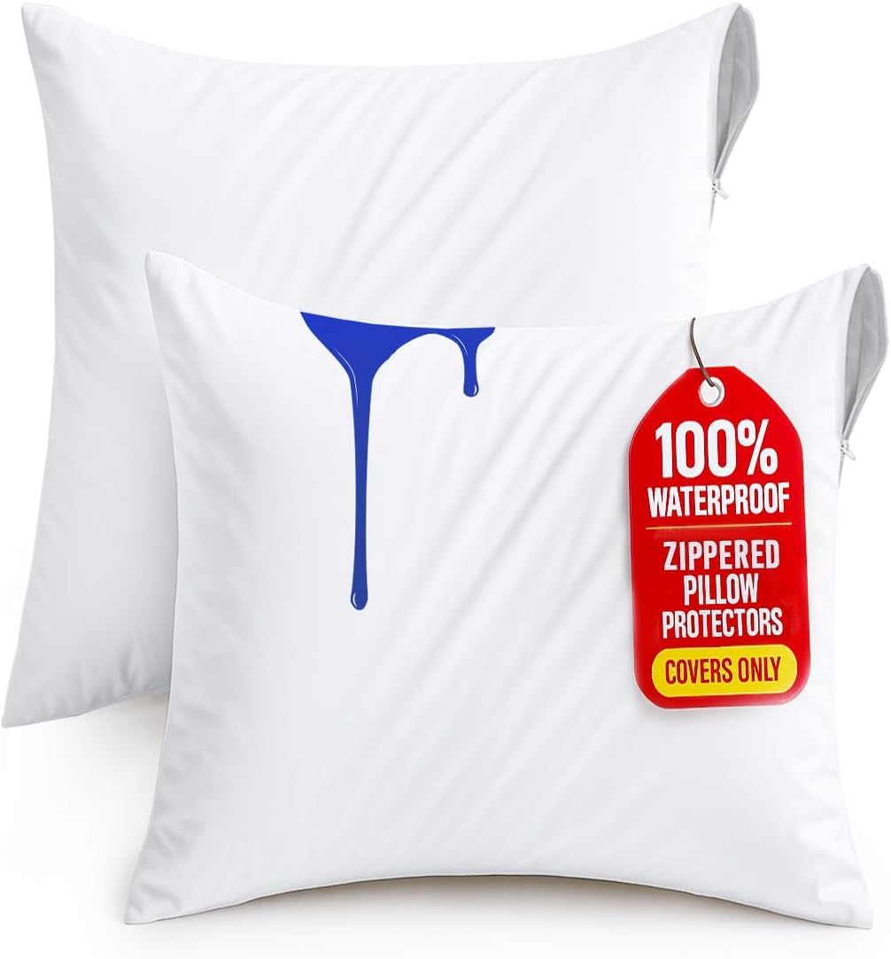 Utopia Bedding Waterproof Zippered Pillow Protectors (Size - 40 x 40 cm) - Pack of 2 - Anti Bed Bug and Dust Mite Proof Pillow Encasement — image 1