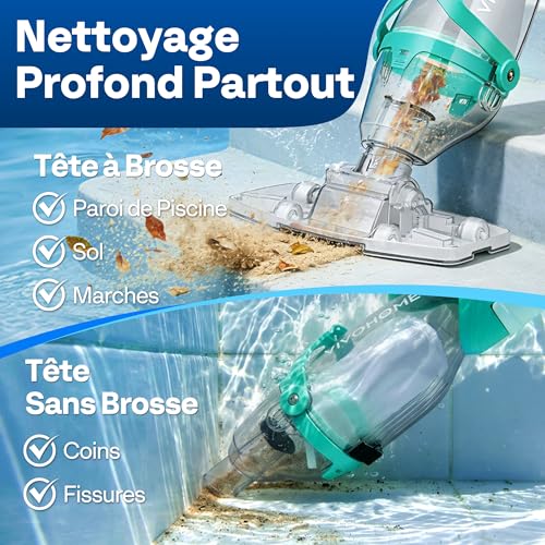 VIVOHOME 72LPM Cordless Pool Vacuum with Battery, Portable Pool Cleaner with 4 Filter Bags 2.6L, Telescopic Pole, 250cm Suction for Above Ground and Buried Pool, Spa