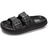 FUNKYMONKEY Unisex EVA Comfort Slides Thick-sole Adjustable Double Buckle Waterproof Pillow Sandals