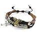 KONOV Mens Womens Leather Bracelet, Cross Charm 7-9 inch Adjustable Wrap Bangle, Brown Silver