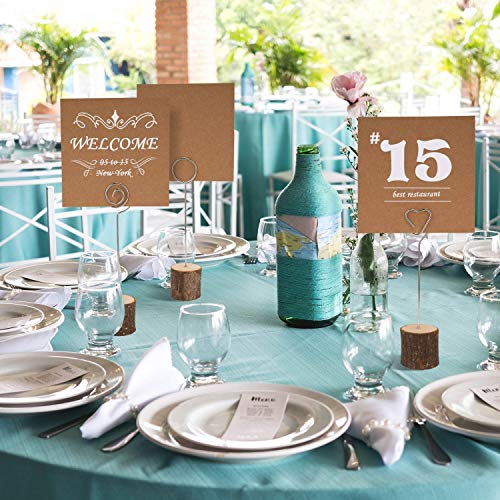 MUSCCCM Rustic Wood Place Card Holder, Photo Picture Note Clips with Swirl Wire Wooden Table Number Stands & 25 pcs Kraft Place Cards Bulk ，Best Choice for Wedding Home Party Table Number Name Label - Thumbnail 7