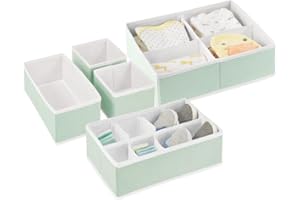 mDesign Soft Fabric Dresser Drawer/Closet Divided Storage Organizer Bins for Nursery - Holds Blankets, Bibs, Socks, Lotion, Clothes, Shoes, Toys, Jane Collection - Set of 5 - Mint Green/White