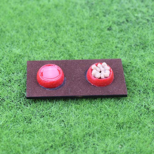 Slendima Mini Wood Resin Pet Dog Cat Food Bowl Model Miniature Ornament Decor for Dollhouse Accessory