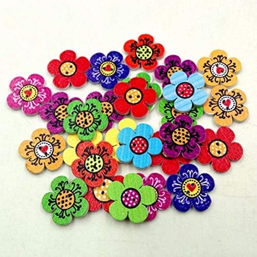 Wooden buttons for sewing, pack of 100 pieces, various colors.