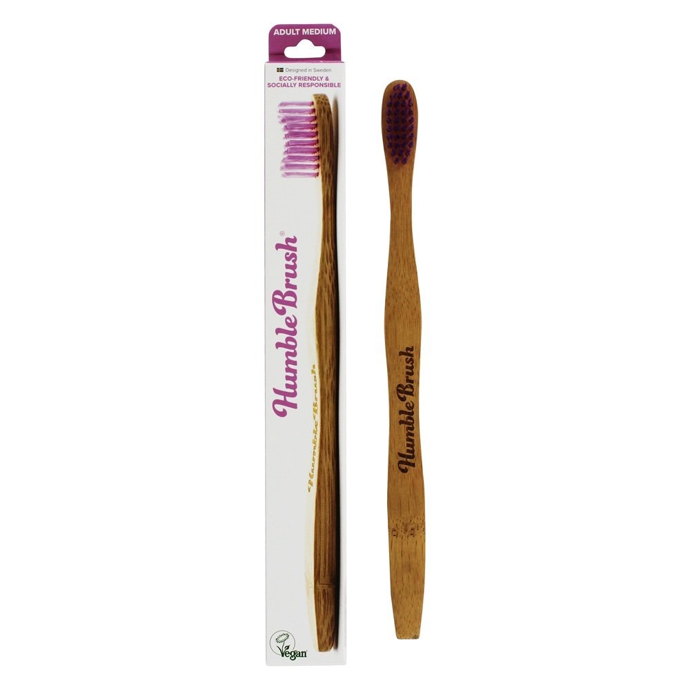 Humble Brush Bamboo Toothbrush for Adults medium purple 4 pieces