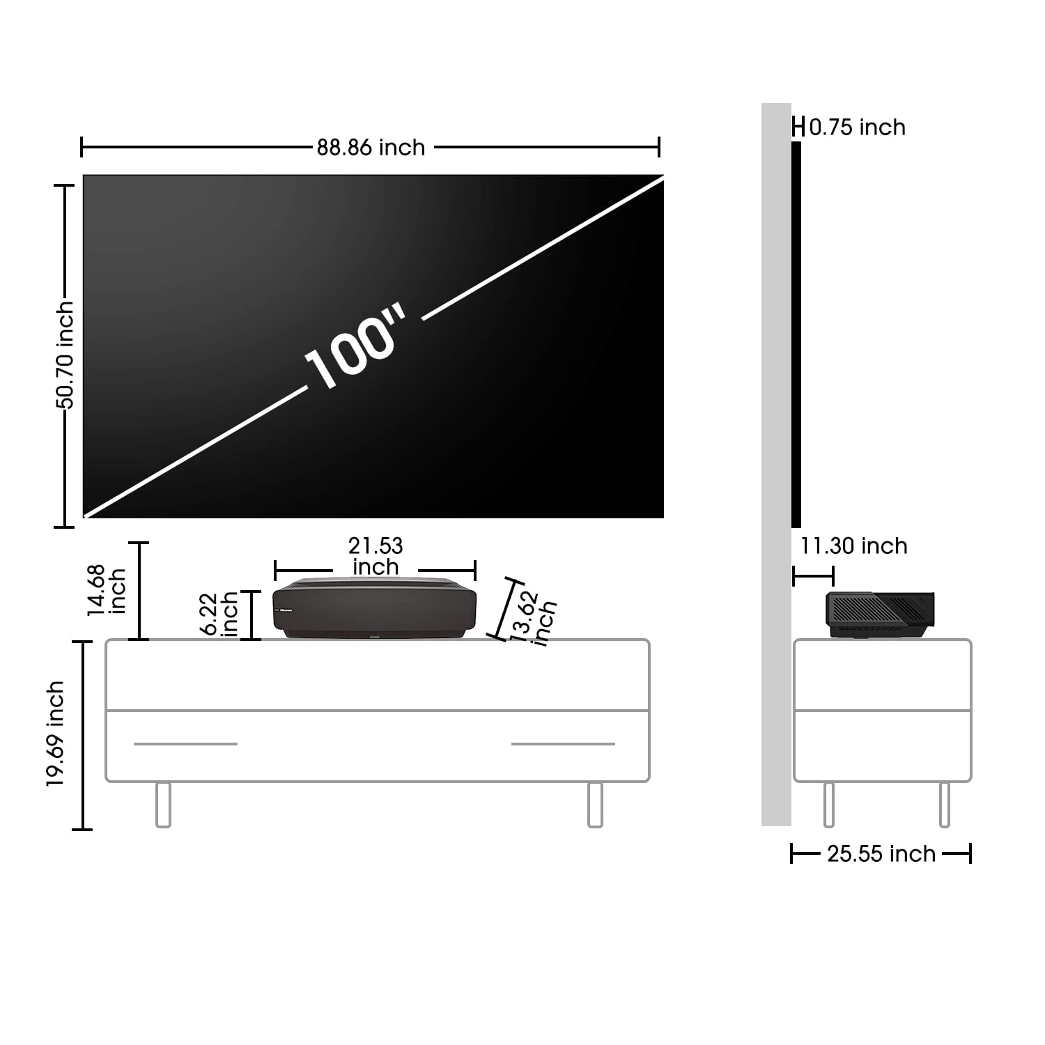 Hisense 100L5G-CINE100A 4K UHD Laser TV, UST Ultra Short Throw Projector with 100