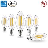 E12 LED Bulbs Candelabra LED Light Bulbs with E12 Base 40W Equivalent Halogen Replacement Warm White 2700K 4W Filament Candle Light Bulbs with 400 Lumen 6 Packs by COOWOO